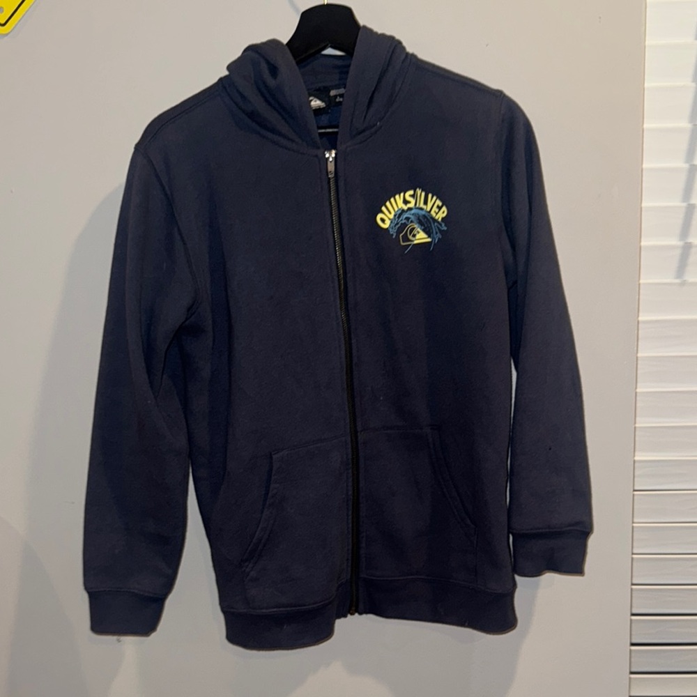 Quiksilver Blue Jacket with Hood and Front Zipper, Size Large